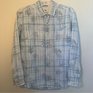 TOMMY BAHAMA Men’s Linen Long Sleeve Shirt Tropical Palm Trees Relax Vacation L